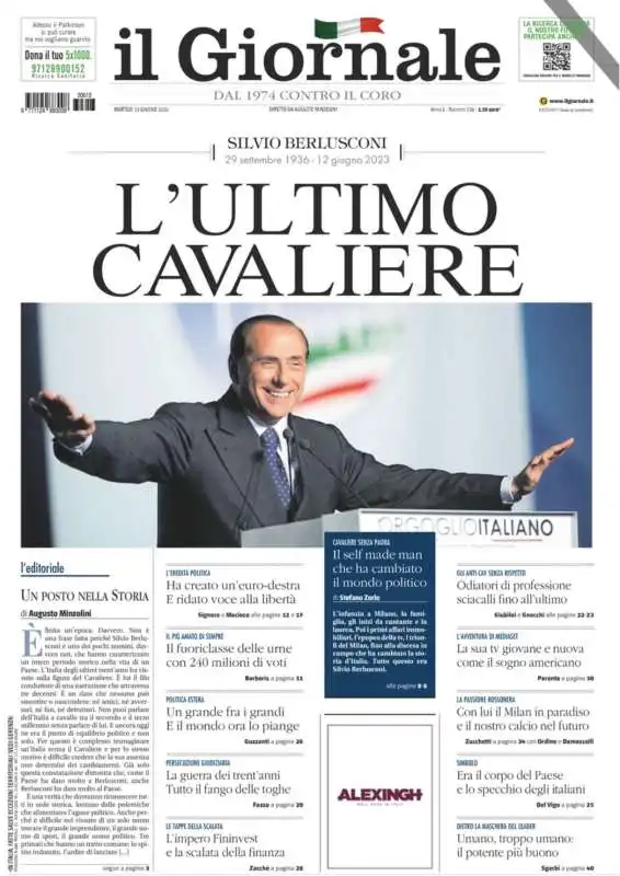 morte di silvio berlusconi   prima pagina  il giornlae