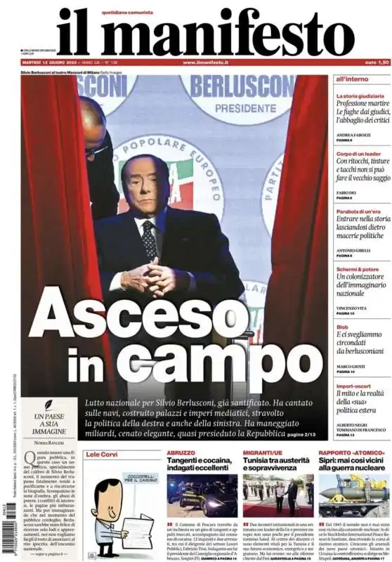 morte di silvio berlusconi   prima pagina  il manifesto 