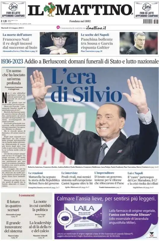 morte di silvio berlusconi   prima pagina  il mattino 