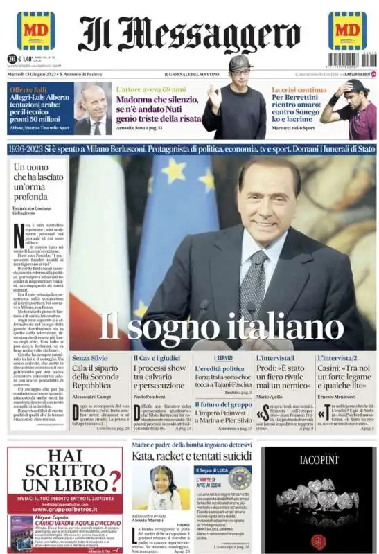 morte di silvio berlusconi   prima pagina il messaggero 