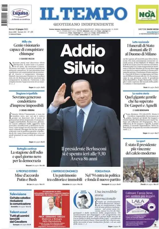 morte di silvio berlusconi   prima pagina  il tempo 