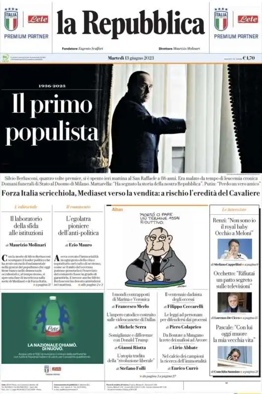 morte di silvio berlusconi   prima pagina la repubblica