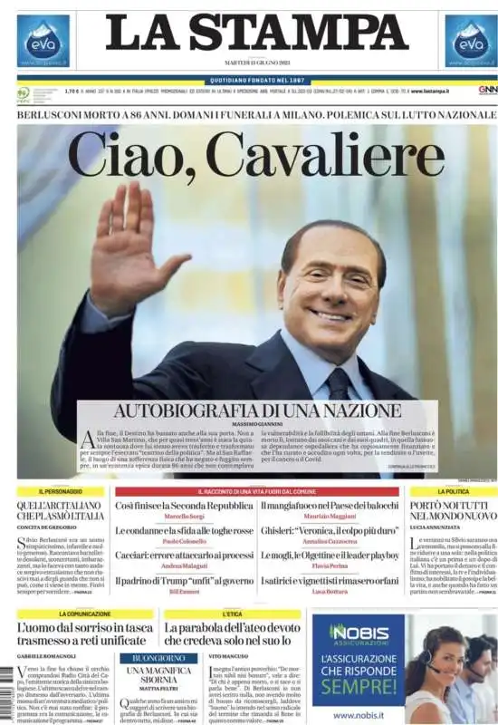 morte di silvio berlusconi   prima pagina  la stampa 