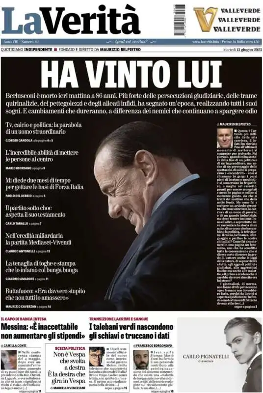 morte di silvio berlusconi   prima pagina  la verita