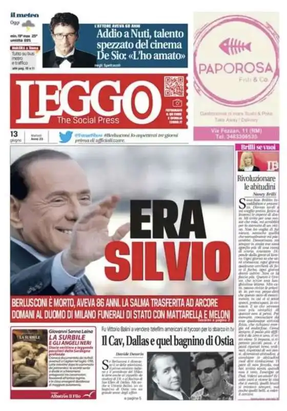 morte di silvio berlusconi   prima pagina  leggo