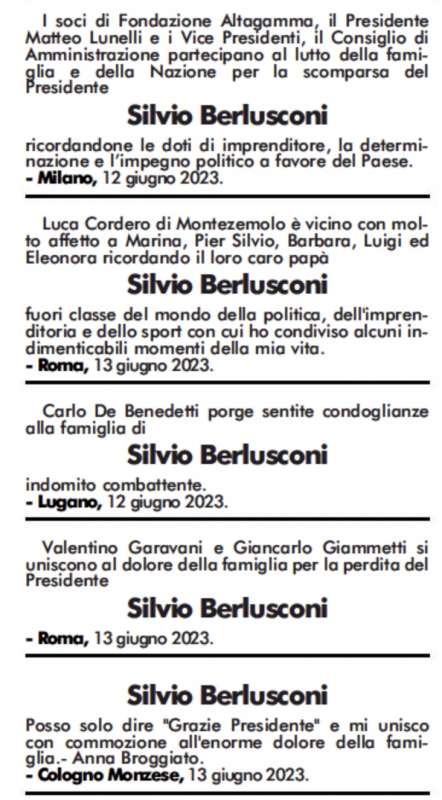 necrologi di silvio berlusconi corriere della sera 14 giugno 2023 4