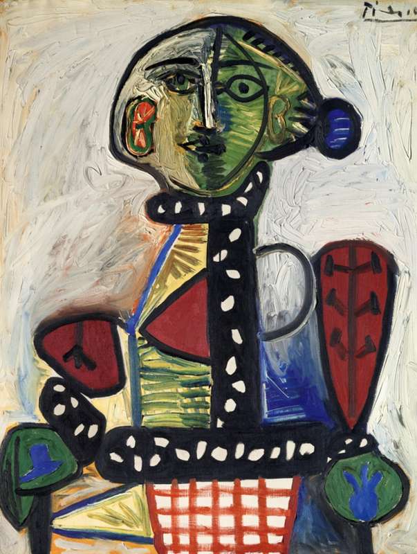 pablo picasso femme au chignon dans un fauteuil, ritratto della compagna francoise gilot