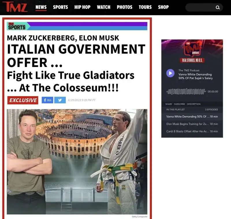 tmz   il governo italiano offre il colosseo per il combattimento musk   zuckerberg 