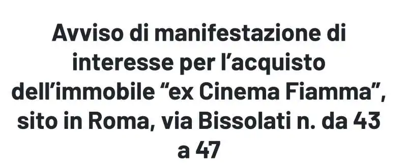 Avviso di manifestazione di interesse per l acquisto dell’immobile ex Cinema Fiamma 