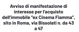 Avviso di manifestazione di interesse per l acquisto dell’immobile ex Cinema Fiamma