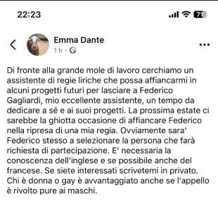 emma dante e la proposta di lavoro per donne e gay 1