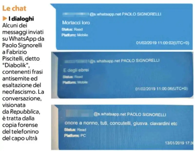 I MESSAGGI DI PAOLO SIGNORELLI A FABRIZIO PISCITELLI DIABOLIK 