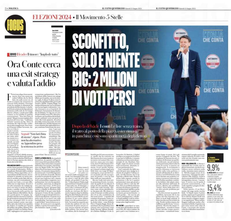 IL FATTO QUOTIDIANO E LE POSSIBILI DIMISSIONI DI CONTE DOPO LE ELEZIONI EUROPEE