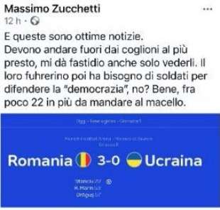 il post di massimo zucchetti contro la nazionale di calcio ucraina