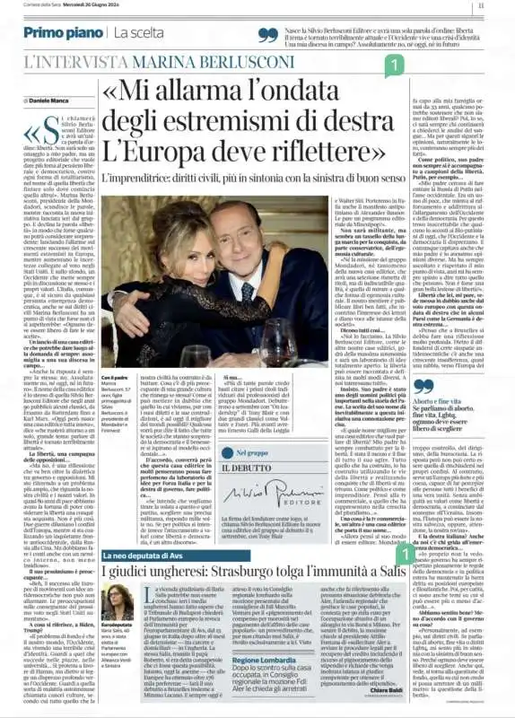 INTERVISTA A MARINA BERLUSCONI SUL CORRIERE DELLA SERA