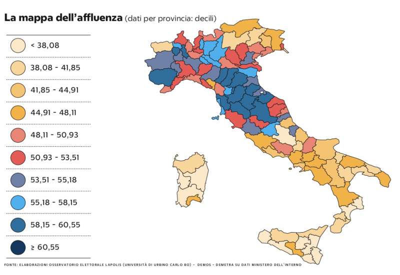 MAPPA DELL AFFLUENZA - GRAFICO REPUBBLICA