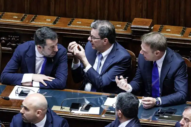 matteo salvini   giancarlo giorgetti   francesco lollobrigida