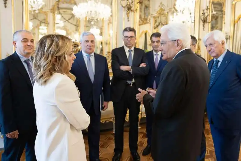 MELONI E MATTARELLA CON FAZZOLARI, TAJANI, GIORGETTI, FITTO E ZAMPETTI 