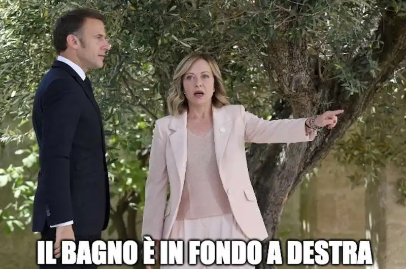 MEME SU EMMANUEL MACRON E GIORGIA MELONI AL G7 DI BORGO EGNAZIA, IN PUGLIA 