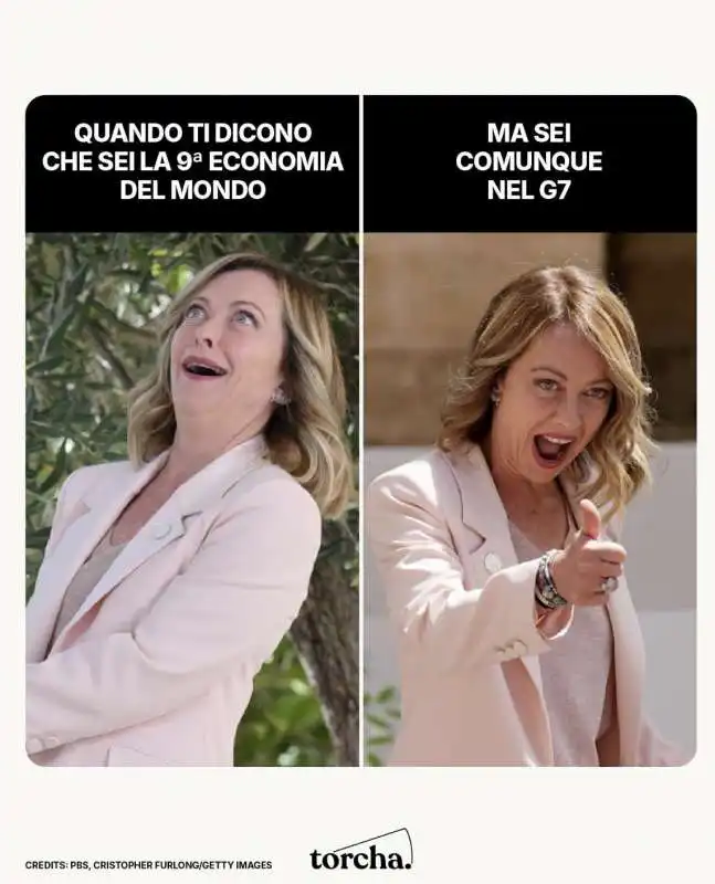 MEME SU GIORGIA MELONI E IL G7 DI BORGO EGNAZIA  BY TORCHA 