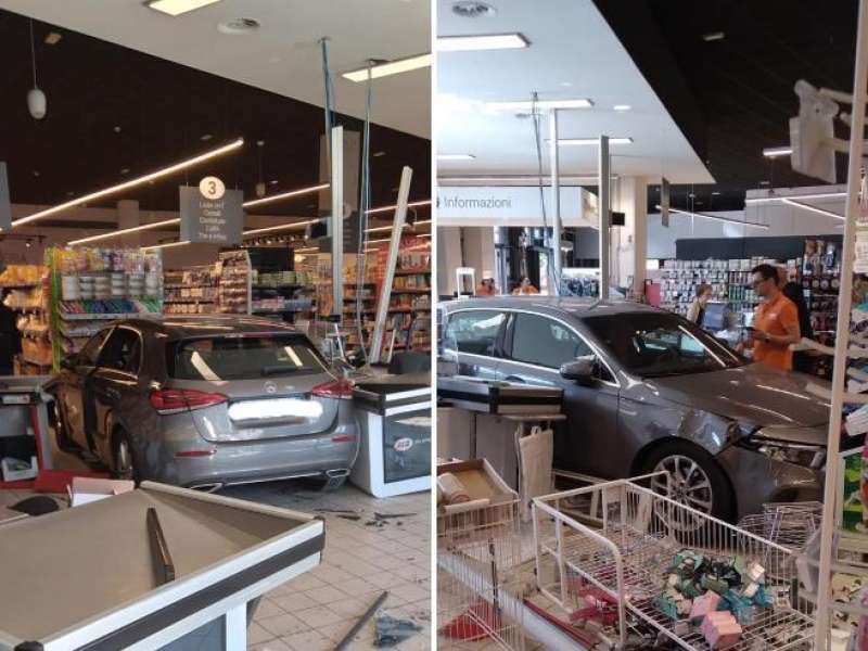 MILANO - 90ENNE PERDE IL CONTROLLO DELLA SUA AUTO ED ENTRA IN SUPERMERCATO.