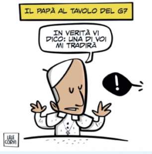 PAPA FRANCESCO AL G7 - VIGNETTA BY LELE CORVI - IL GIORNALONE - LA STAMPA