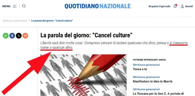 quotidiano nazionale, comportarsi come a qualcun altro