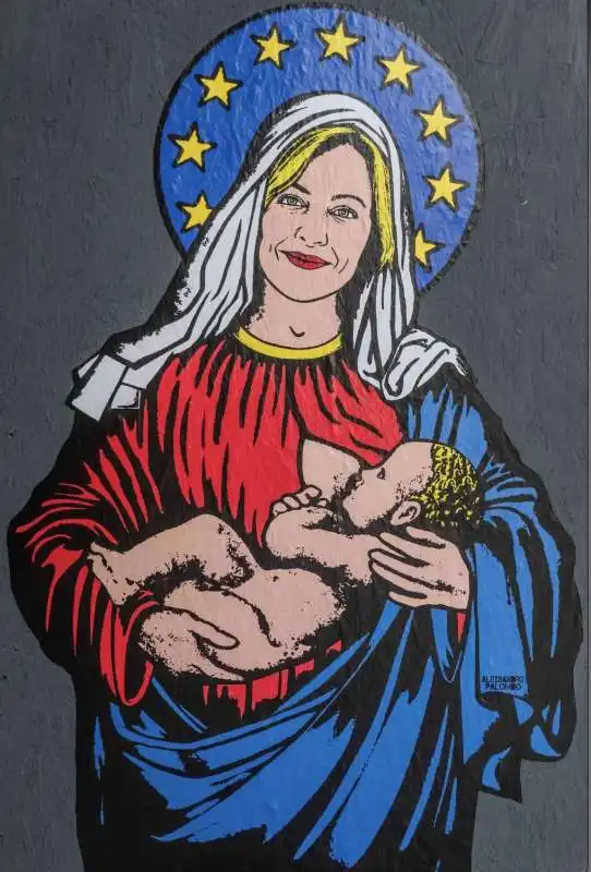 SANTA GIORGIA MURALE BY ALEXSANDRO PALOMBO SULLA MELONI DOPO LE EUROPEE  