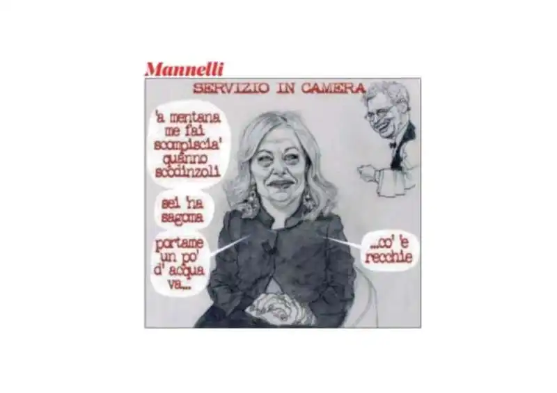 SERVIZIO IN CAMERA - GIORGIA MELONI DA ENRICO MENTANA - VIGNETTA BY MANNELLI PER IL FATTO QUOTIDIANO