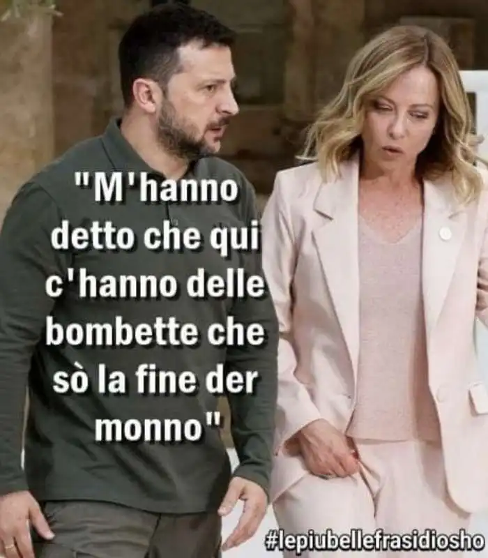 VOLODYMYR ZELENSKY CON GIORGIA MELONI AL G7 - MEME BY OSHO 