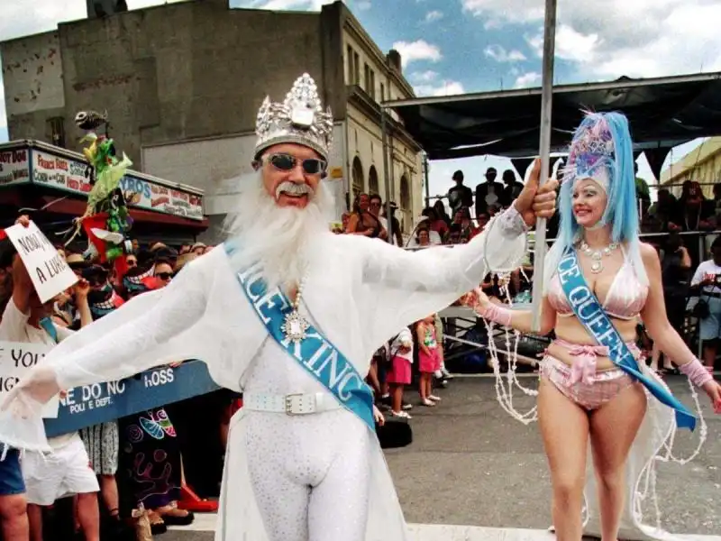 MERMAID HISTORY rock musician david byrne leads the mermaid parade as king neptune each year parade organizers choose a king neptune and queen mermaid to lead the march 