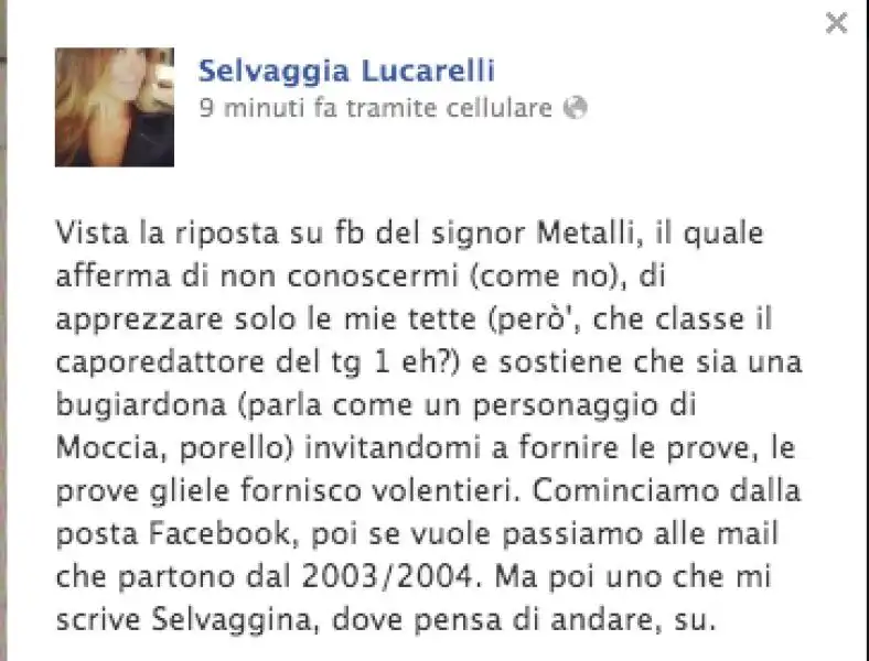 SCAZZO SELVAGGIA LUCARELLI LEONARDO METALLI SU FACEBOOK 