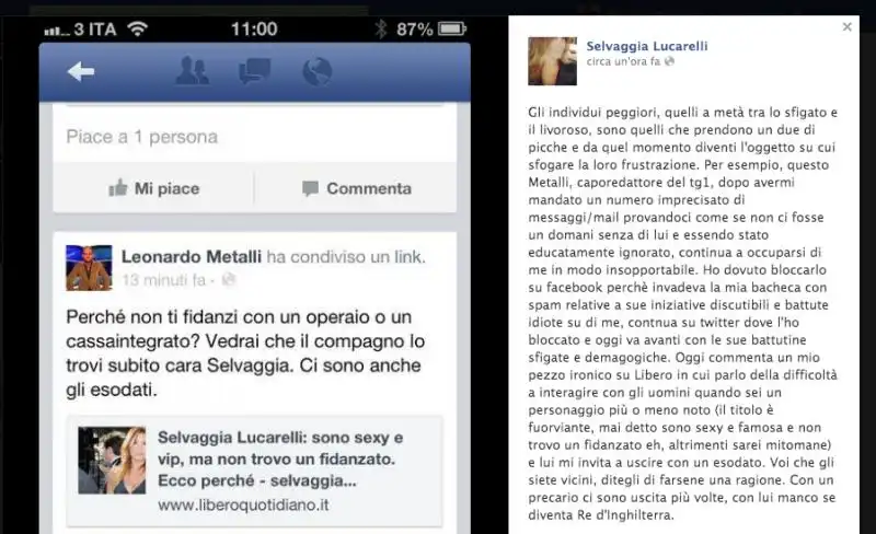 SCAZZO SELVAGGIA LUCARELLI LEONARDO METALLI SU FACEBOOK 