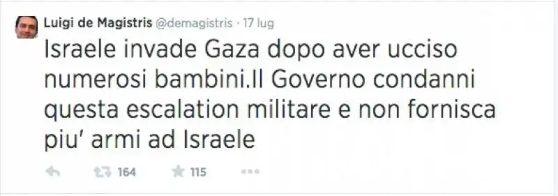 TWEET PRO-PALESTINA DI DE MAGISTRIS 