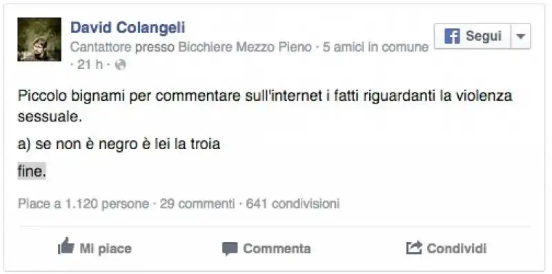 COMMENTI FACEBOOK ALLO STUPRO DELLA 15ENNE A ROMA 