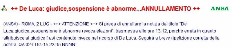 ERRORE ANSA CHE CONFONDE LE PAOLE DEI LEGALI DI DE LUCA CON QUELLE DEL GIUDICE