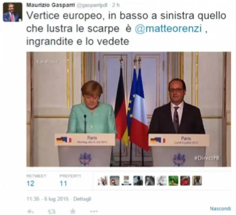 gasparri twitta su merkel renzi e hollande