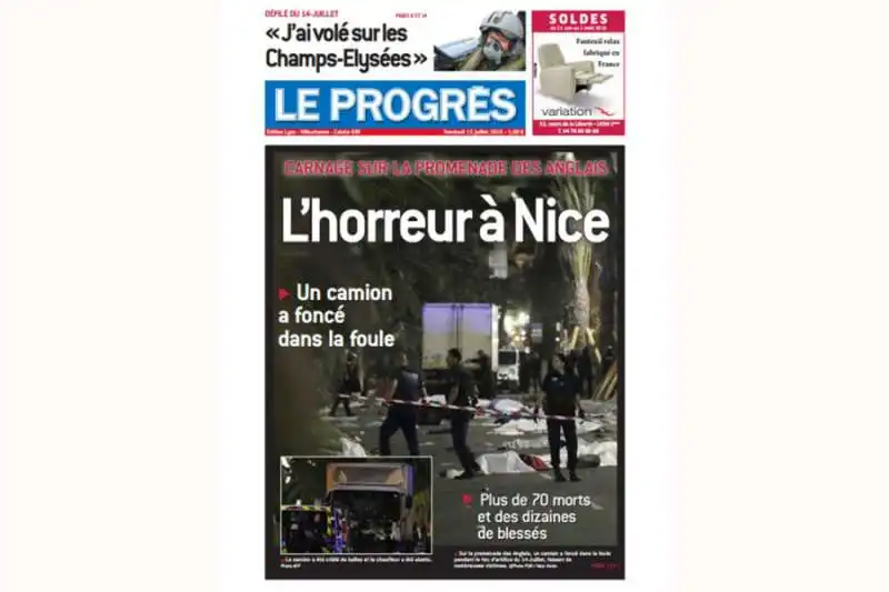 le  prime pagine  dei  giornali francesi post nizza