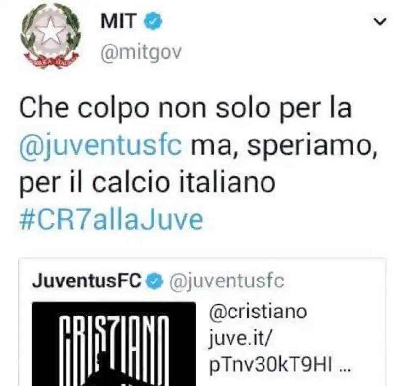 il ministero di toninelli twitta su cr7 per sbaglio