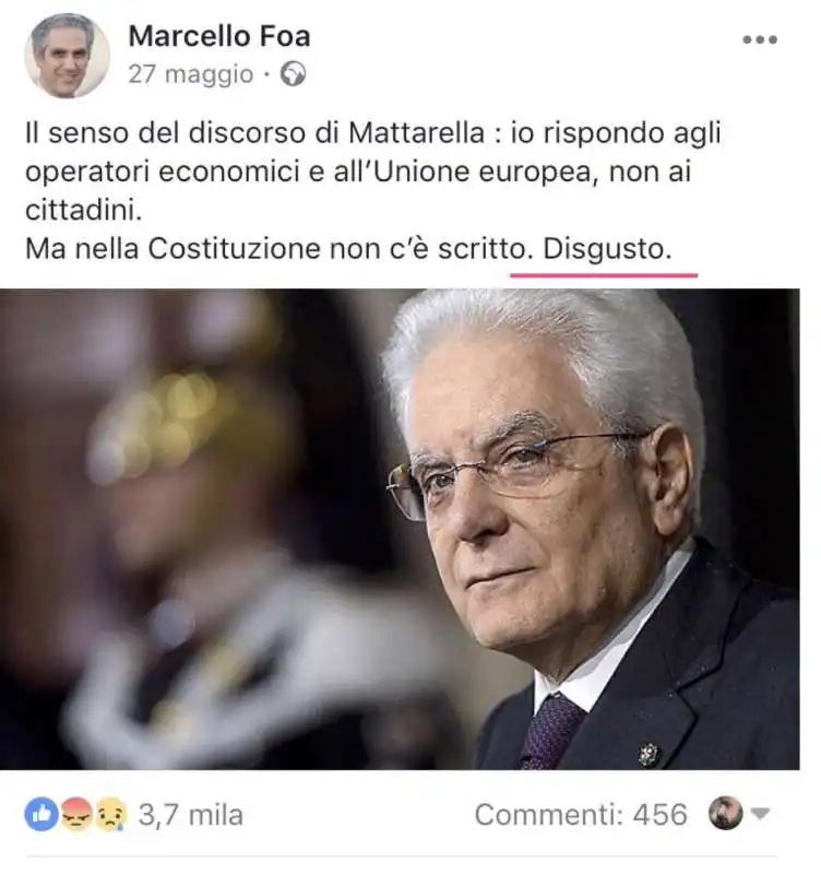 marcello foa disgustato da mattarella