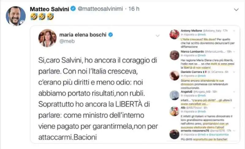 LO SCAZZO TWITTER TRA MATTEO SALVINI E MARIA ELENA BOSCHI