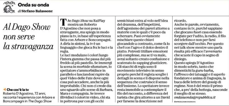 ARTICOLO DI STEFANO BALASSONE SU THE DAGO SHOW 