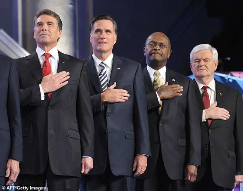 herman cain tra rick perry mitt romney e newt gingrich