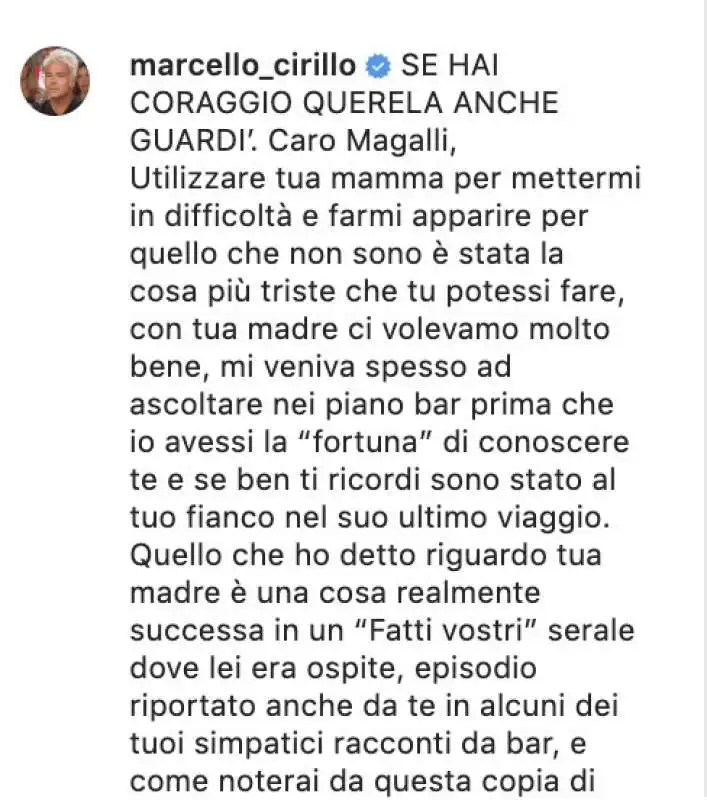 il post di marcello cirillo sulla querela di giancarlo magalli 1