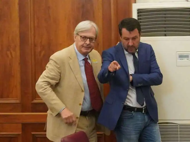 vittorio sgarbi e matteo salvini al convegno sul coronavirus in senato