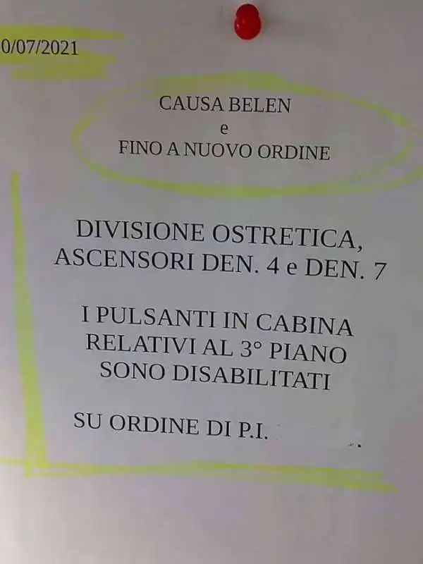 ascensore bloccato causa belen all'ospedale  di padova 