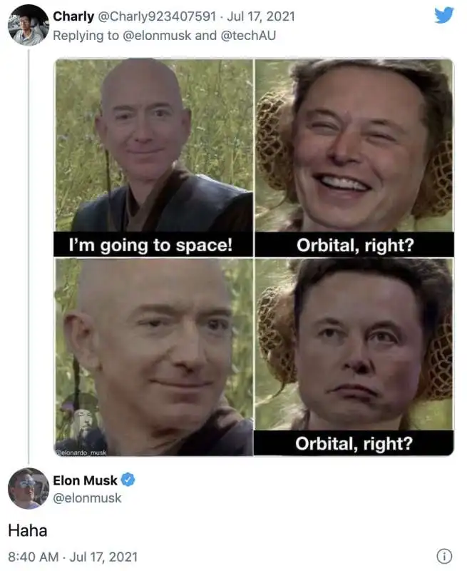 elon musk e il meme sul volo suborbitale di jeff bezos 1