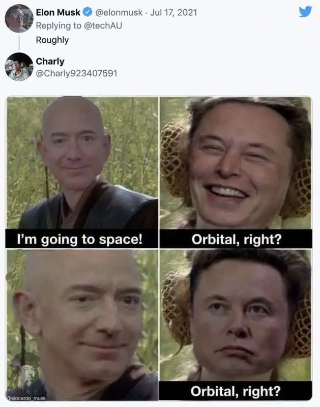 elon musk e il meme sul volo suborbitale di jeff bezos