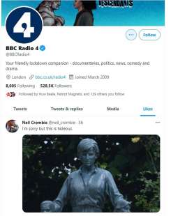 il like della bbc al commento di neil crombie alla statua di diana