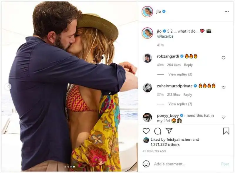 jlo e ben affleck su instagram